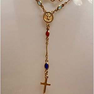 Multi Gemstone Crucifix Necklace 18”